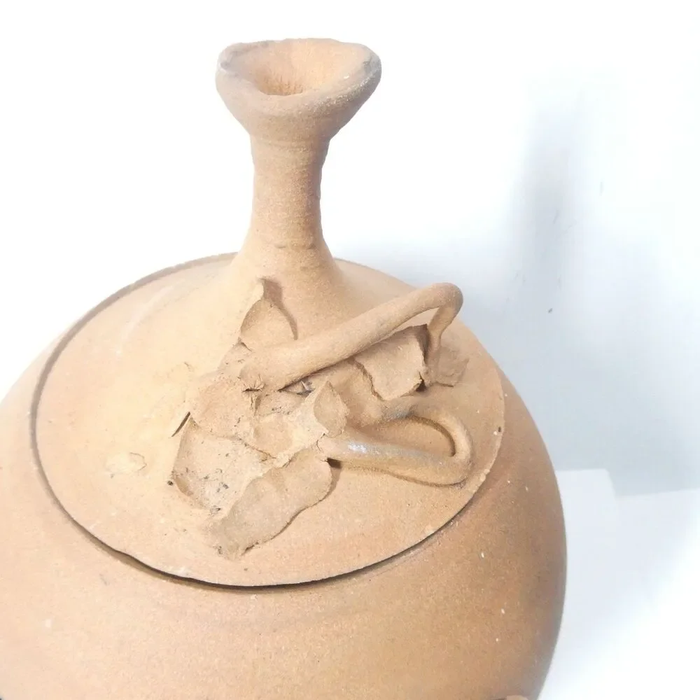 Terra Cotta Pumpkin Jack O Lantern Candle Holder Signed Clay Pottery Handmade